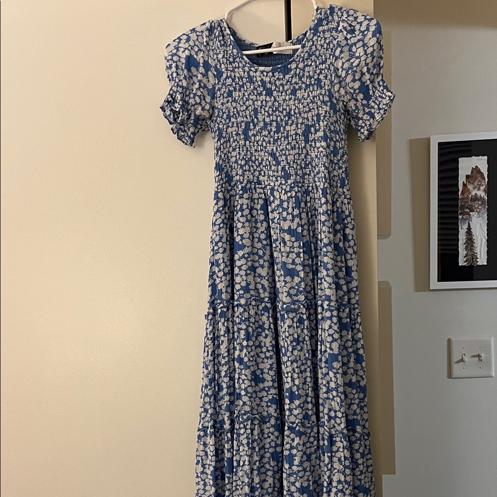 Blue and White Floral Maxi Dress